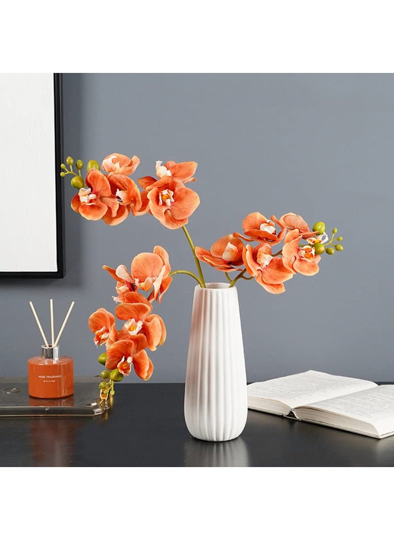 Dodxiaobeul DODXIAOBEUL 4-Pack Artificial Flowers Real Touch Latex Phalaenopsis 17.7inch Artificial Orchid Stem Bouquets for Wedding Party Home Garden Decor Orange  - Image 5