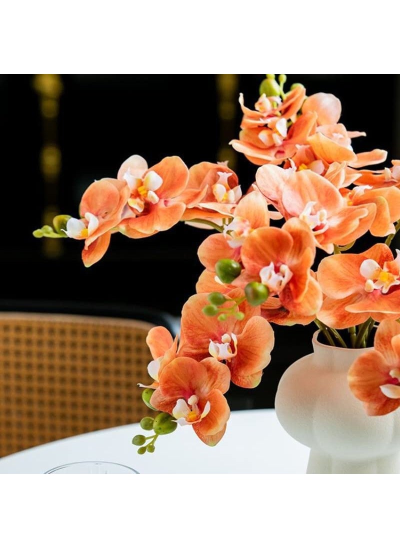 Dodxiaobeul DODXIAOBEUL 4-Pack Artificial Flowers Real Touch Latex Phalaenopsis 17.7inch Artificial Orchid Stem Bouquets for Wedding Party Home Garden Decor Orange  - Image 4