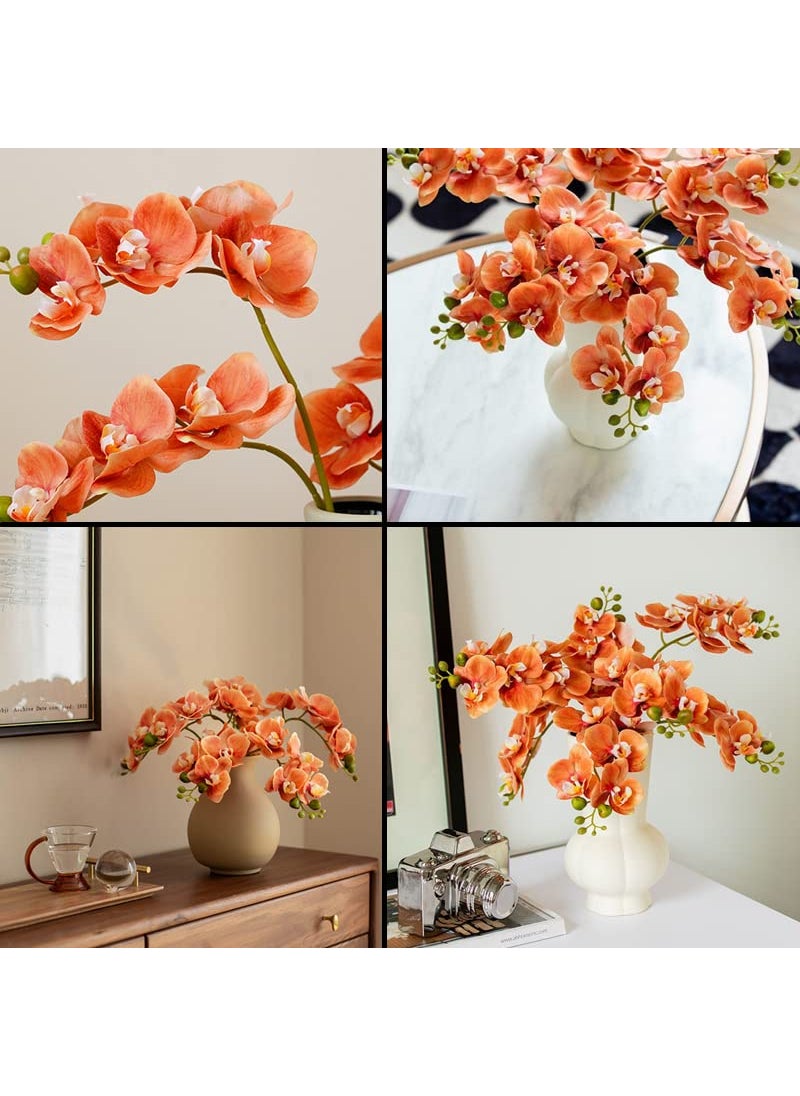 Dodxiaobeul DODXIAOBEUL 4-Pack Artificial Flowers Real Touch Latex Phalaenopsis 17.7inch Artificial Orchid Stem Bouquets for Wedding Party Home Garden Decor Orange  - Image 3
