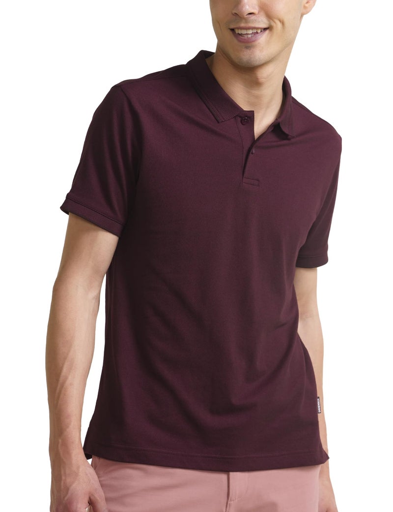 DAMENSCH All-Degree Solid Buttoned Polo T Shirt for Man, Pique Textured, Cotton, Thermoregulating Mens T Shirts with Collar, Recycled Fabric Tshirt Polo-Loyal Maroon-XL - Image 1