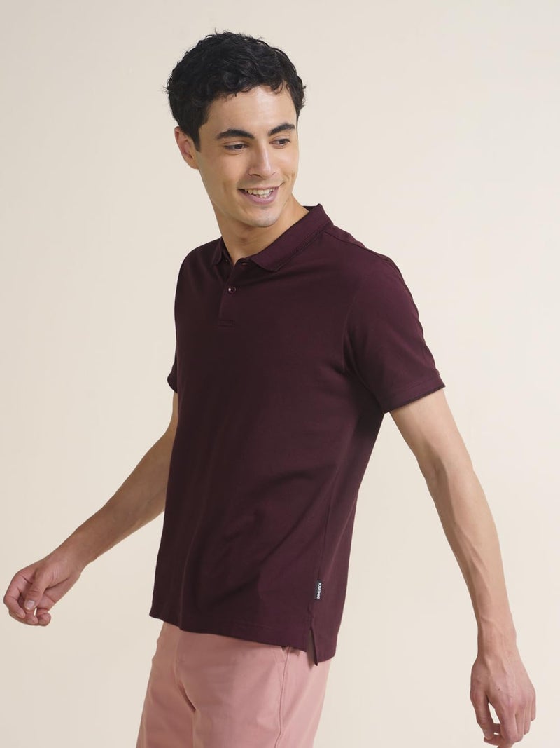 DAMENSCH All-Degree Solid Buttoned Polo T Shirt for Man, Pique Textured, Cotton, Thermoregulating Mens T Shirts with Collar, Recycled Fabric Tshirt Polo-Loyal Maroon-XL - Image 5