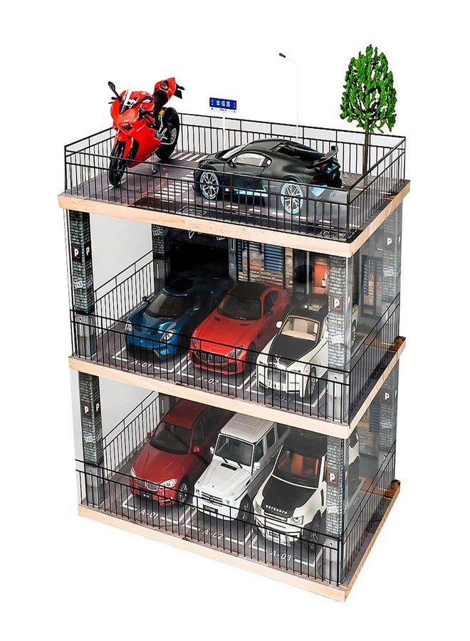 kivcmds 1:24 Scale Car Model Display Case with Parking Lot Scene for Sports Car and Lego Collectors, Display Stand for Alloy Car Model Toy with Light (3-Tiers Coffee Shop Parking Lot) - Image 2