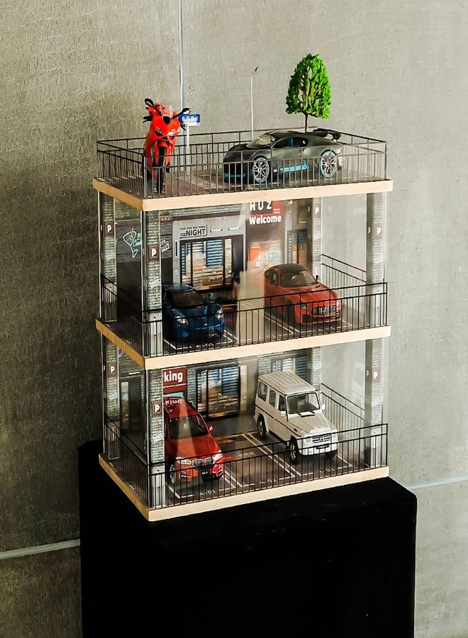 kivcmds 1:24 Scale Car Model Display Case with Parking Lot Scene for Sports Car and Lego Collectors, Display Stand for Alloy Car Model Toy with Light (3-Tiers Coffee Shop Parking Lot) - Image 3