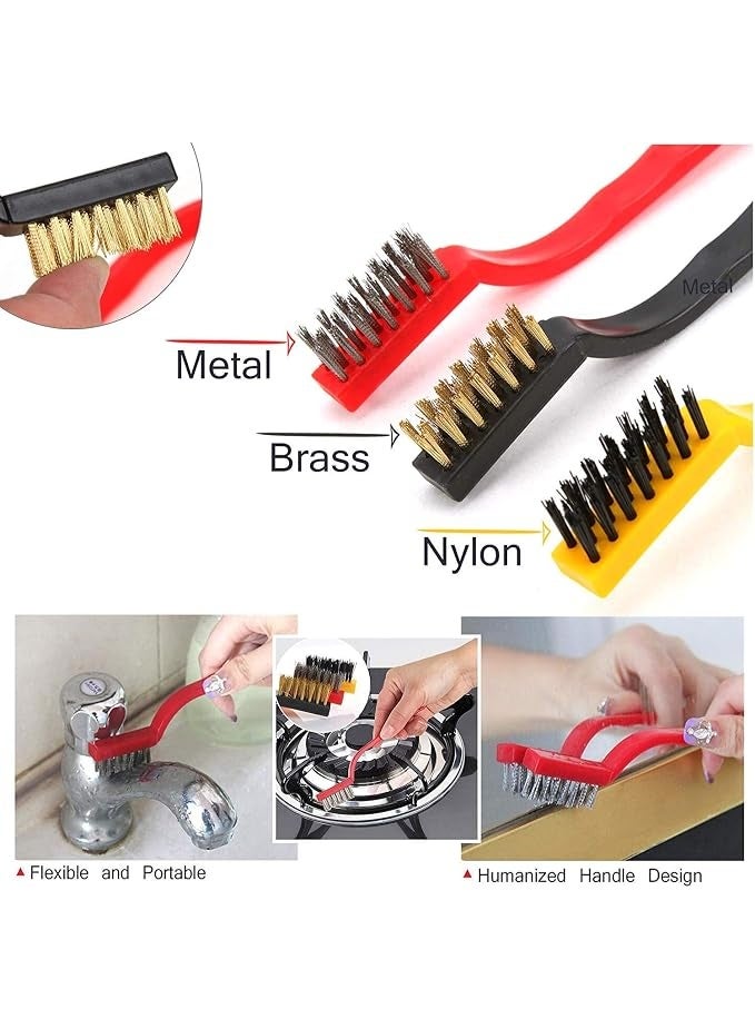 Black Gas Saver Burner Saver Stand Jali Ring Fire & Windproof Energy Saving, Set of 3 Pc Mini Wire Brush Cleaning Tool Kit Brass, Nylon, Stainless Steel Bristles (1pcs Gas Burner) (1 Pc, 3pc Brush) - Image 2