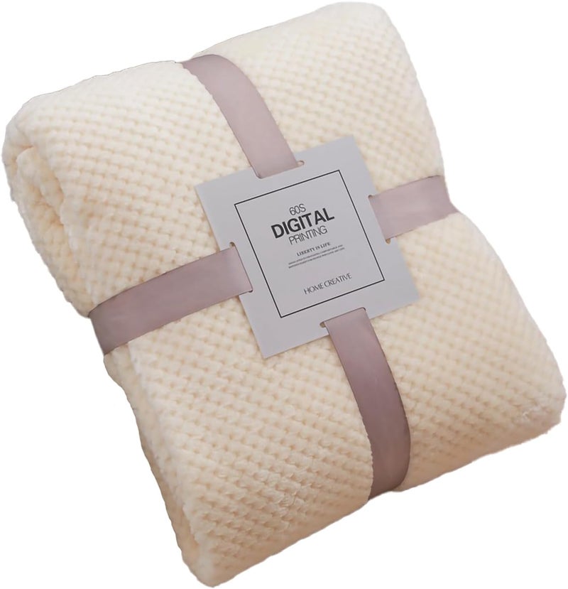 VIDSID Plush blanket, Super Soft and Warm 100 * 150cm Throw Blanket for Couch, Cozy, Fuzzy and Lightweight (Beige 100 * 150cm) - Image 1