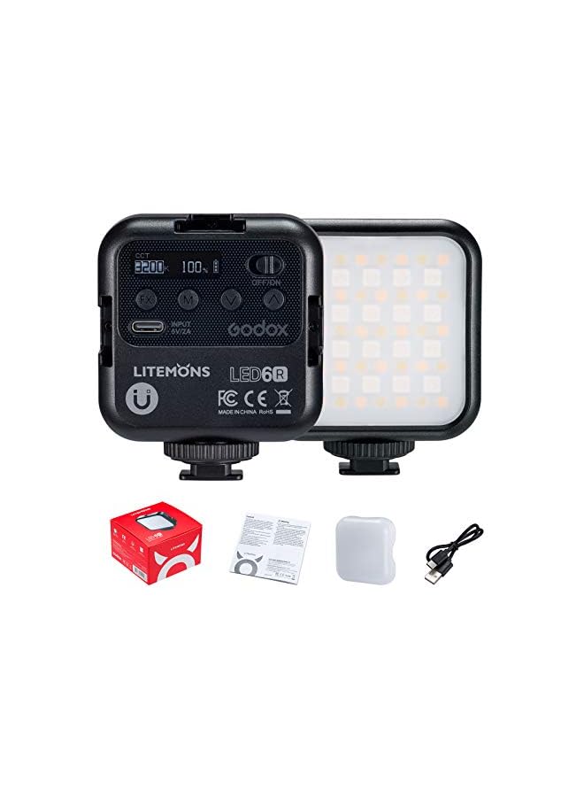 Godox LITEMONS LED6R RGB LED Video Light, Rechargeable LED Camera Light, HSI Adjustable 36000 Colors, CCT Bicolor 3200K-6500K, CRI 95, 13 FX Light Effects with 3 Cold Shoe, Support Magnetic Attraction - Image 2