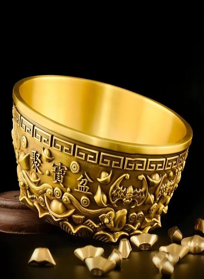 Chiorgone Feng Shui Golden Treasure Bowl Statue, Prosperity Money Pot, Feng Shui Wealth Decor, Gift for Home or Office, Copper Ornament, Good Luck and Abundance - Image 2