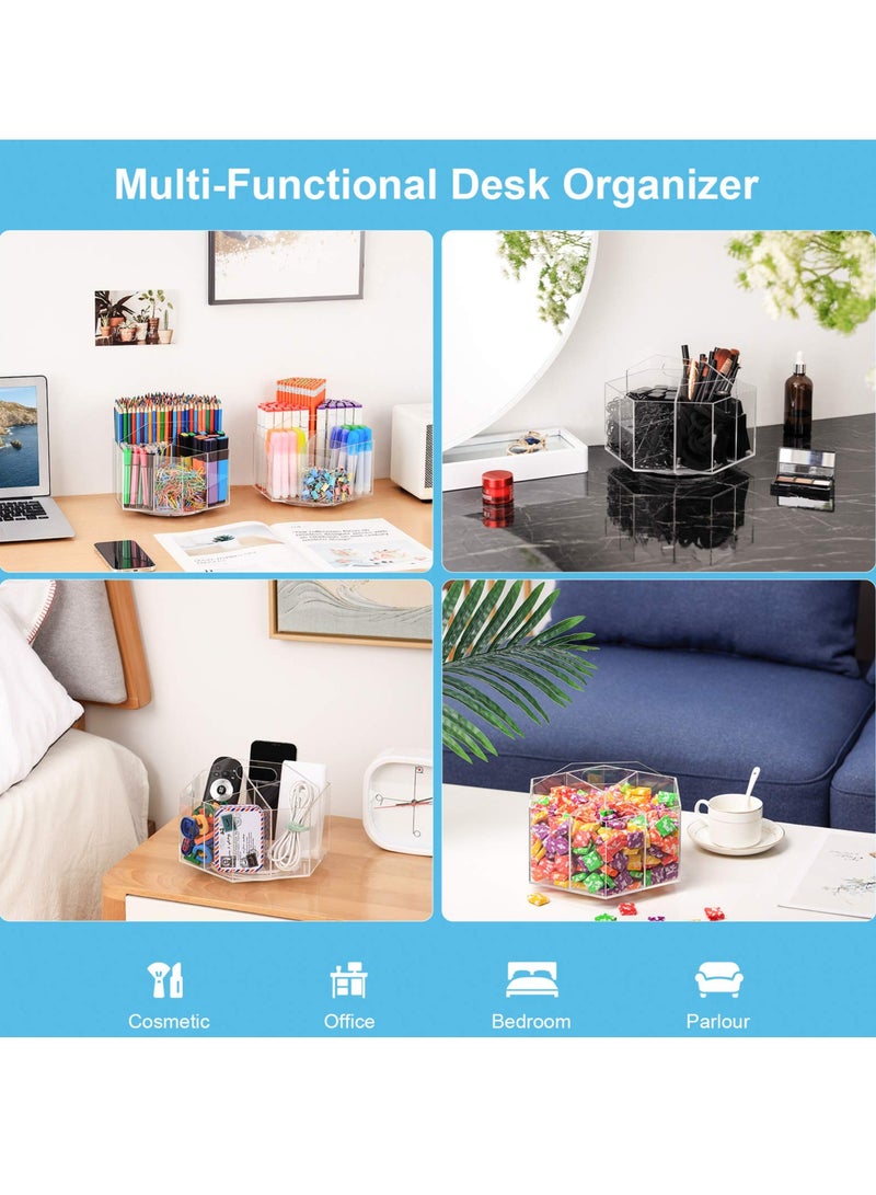 Clear Acrylic 360-Degree Rotating Hexagon Pen Holder, Stylish Desktop Organizer for Office, School and Home, Ideal for Stationery and Art Supplies, Great Gift Idea for Kids - Image 3