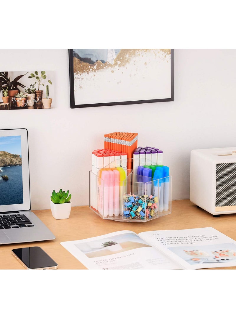 Clear Acrylic 360-Degree Rotating Hexagon Pen Holder, Stylish Desktop Organizer for Office, School and Home, Ideal for Stationery and Art Supplies, Great Gift Idea for Kids - Image 2