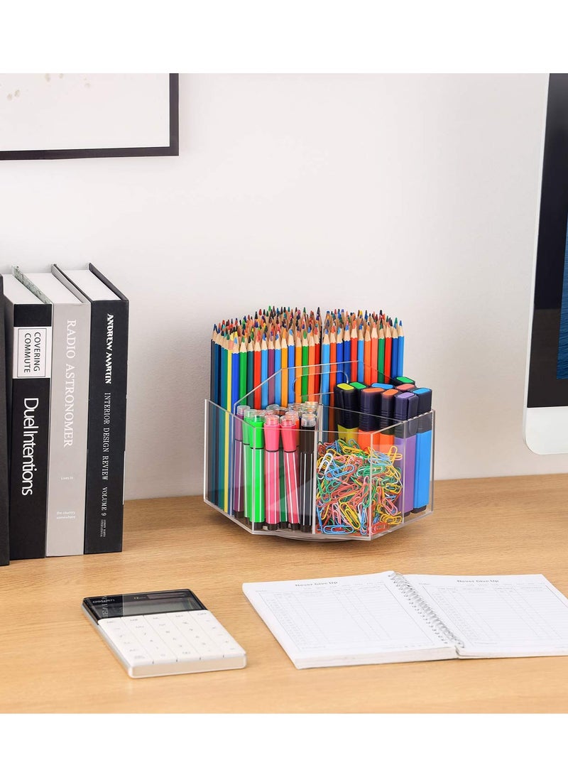 Clear Acrylic 360-Degree Rotating Hexagon Pen Holder, Stylish Desktop Organizer for Office, School and Home, Ideal for Stationery and Art Supplies, Great Gift Idea for Kids - Image 4