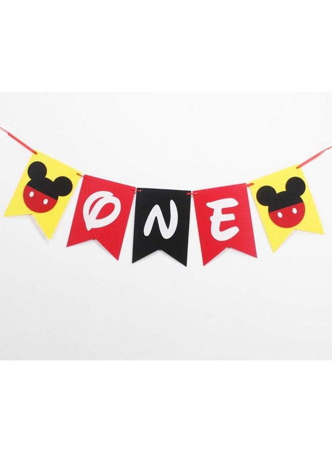 Hongkai Mouse Inspired 1St Birthday Banner Decorations Handmade One Banner Highchair Banner Red Black Yellow Party Decoration Baby First Birthday Decorations Supplies? - Image 2