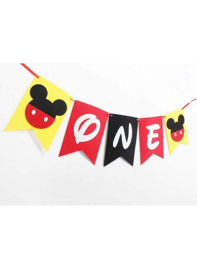 Hongkai Mouse Inspired 1St Birthday Banner Decorations Handmade One Banner Highchair Banner Red Black Yellow Party Decoration Baby First Birthday Decorations Supplies? - Image 3