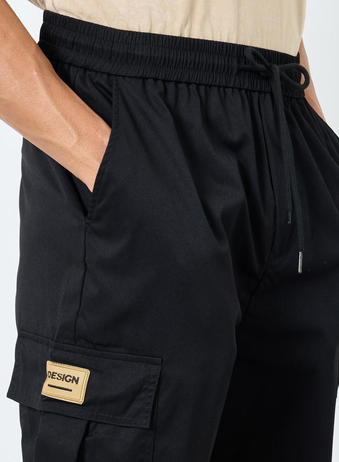 Styli Woven Oversized Cargo Joggers with Cuffed Hem and Badge - Image 3