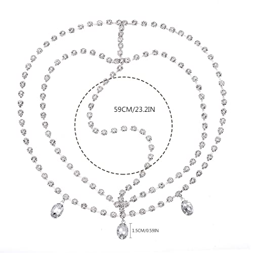 Yalice Layered Head Chain Rhinestone Head Jewelry Sparkly Bridal Headpieces Sparkle Crystal Headbands Wedding Prom Hair Jewelry for Women and Girls (Silver, One Size) - Image 2