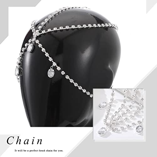 Yalice Layered Head Chain Rhinestone Head Jewelry Sparkly Bridal Headpieces Sparkle Crystal Headbands Wedding Prom Hair Jewelry for Women and Girls (Silver, One Size) - Image 4
