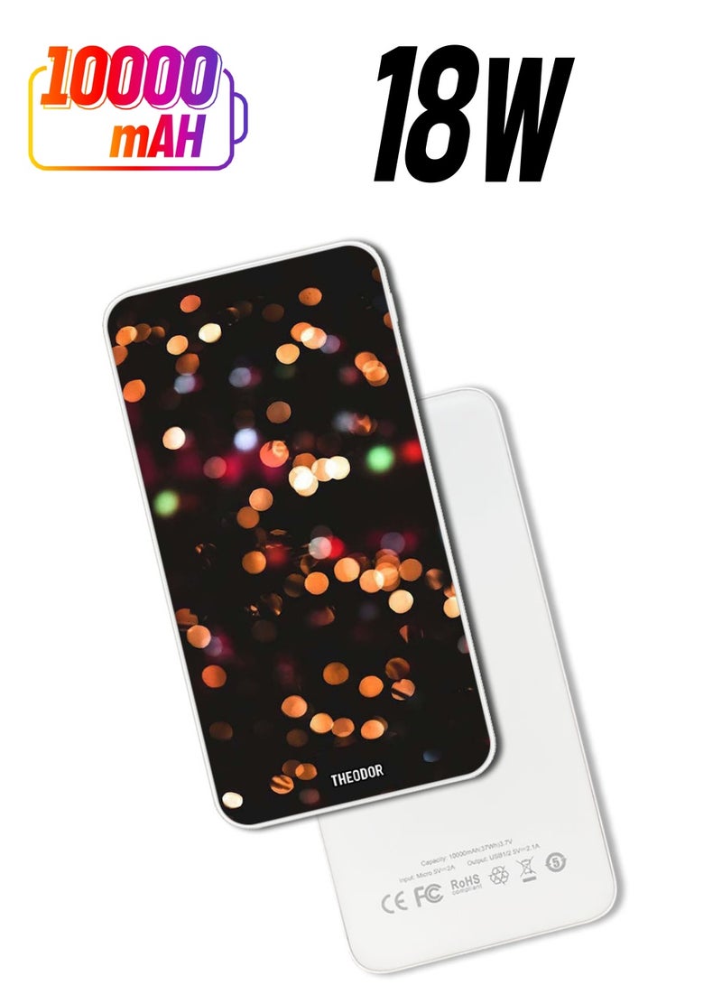 Theodor 10,000 mAh Super Fast Charging Ultra Compact Power Bank with Quick Charge & Power Delivery, Portable Charger For iPhone and Android Colourful Lights - Image 1