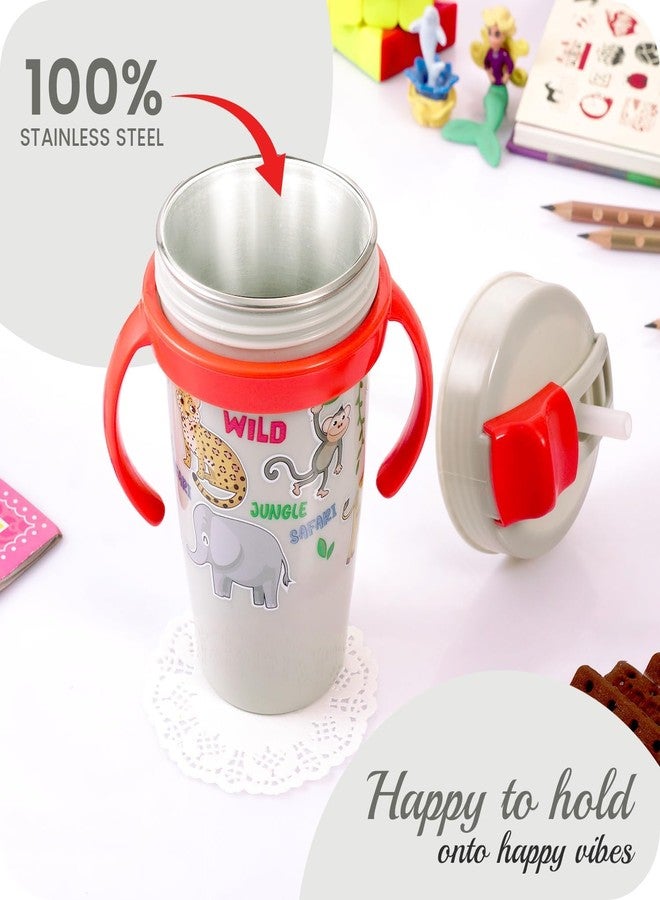 Zerya Stainless Steel Double Walled 360ml BPA-Free Sippy Cup Anti-Spill Soft Silicone Spout Baby Sipper Water Bottle with Straw and Side Handle for Kids (Snozzy - Grey) - Image 2
