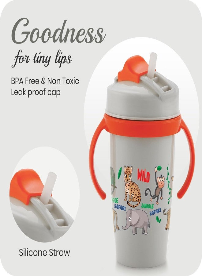 Zerya Stainless Steel Double Walled 360ml BPA-Free Sippy Cup Anti-Spill Soft Silicone Spout Baby Sipper Water Bottle with Straw and Side Handle for Kids (Snozzy - Grey) - Image 4