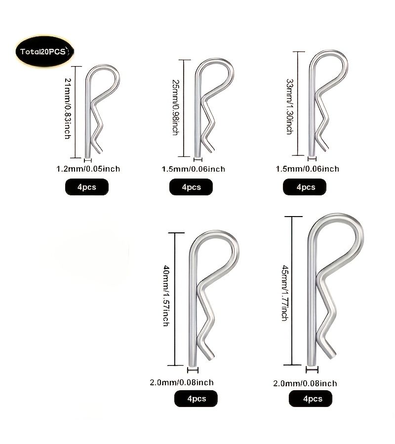 20 Pcs R Type Nail Clips Multi Size Spring Fasteners For Trailer Locking Trailers Clamps Lawn Mowers Trucks - Image 2