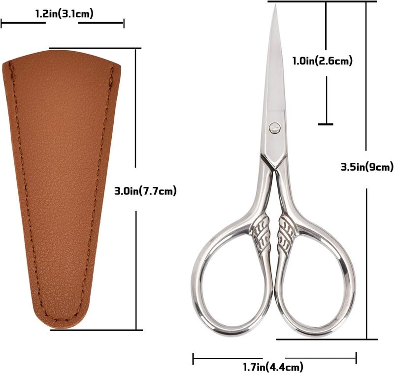 Lobodt Small Facial Hair Scissors, Stainless steel (silver) Straight Tip Snips Beauty Grooming Kit for Eyebrows, Beard, Ear, Nose, Moustache Trimming with PU Case - Image 2