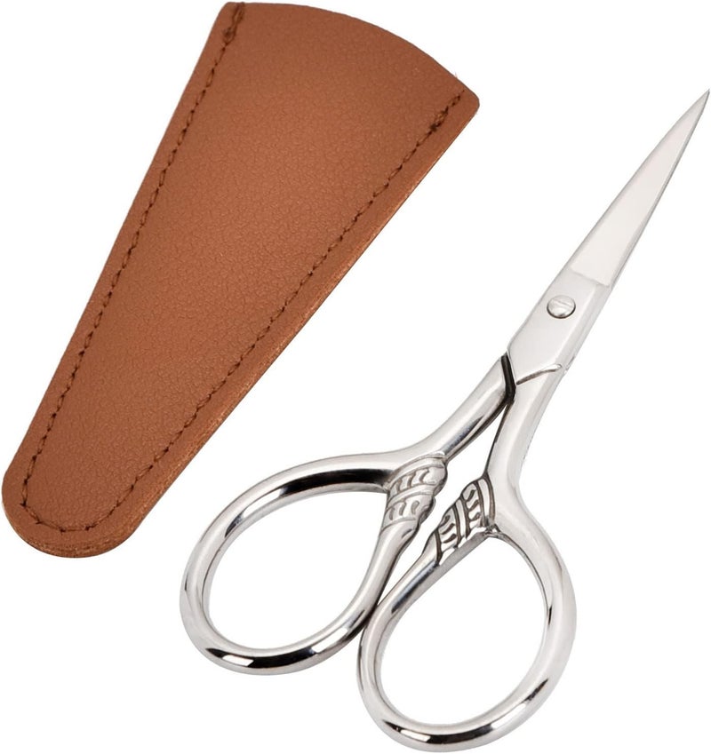 Lobodt Small Facial Hair Scissors, Stainless steel (silver) Straight Tip Snips Beauty Grooming Kit for Eyebrows, Beard, Ear, Nose, Moustache Trimming with PU Case - Image 1