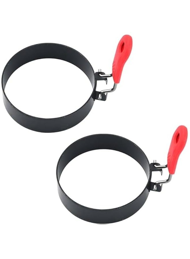 Set of 2 Round Egg Rings with Silicone Handle for English Muffins, Pancakes, and Breakfast Sandwiches. Ideal for Indoor Camping and Egg McMuffins.  - Image 1