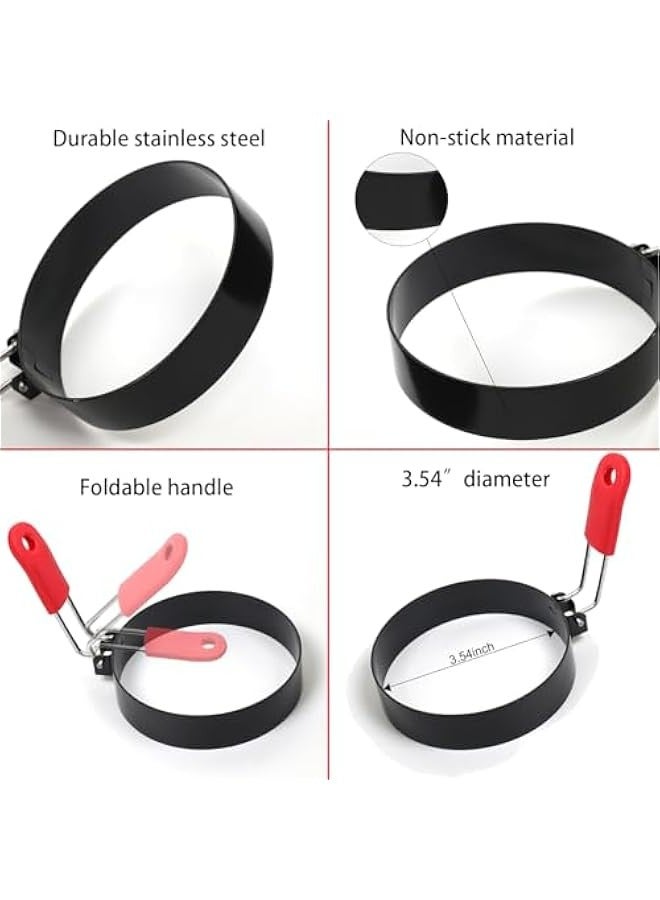 Set of 2 Round Egg Rings with Silicone Handle for English Muffins, Pancakes, and Breakfast Sandwiches. Ideal for Indoor Camping and Egg McMuffins.  - Image 2