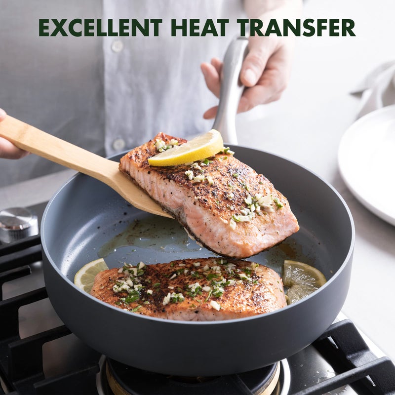 Greenpan مجموعة أواني الطهي 12 قطعة من GreenPan Lima المصنوعة من السيراميك الصحي غير اللاصق، خالية من PFAS، آمنة للاستخدام في الفرن، رمادي - Image 4