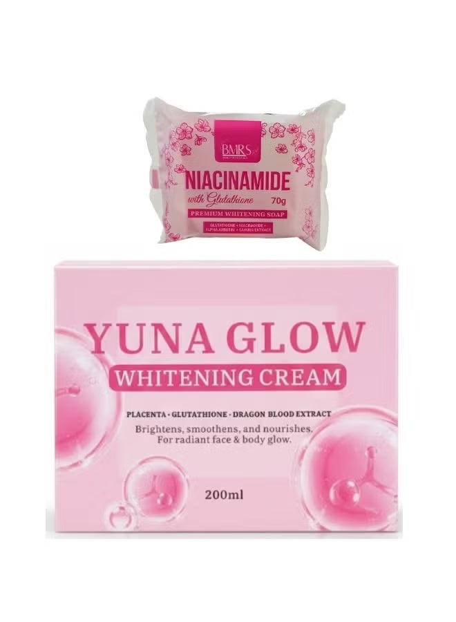 بمارس مجموعة كريم يونا جلو لتفتيح البشرة 200 مل وصابون نياسيناميد بريميوم لتفتيح البشرة 70 جم