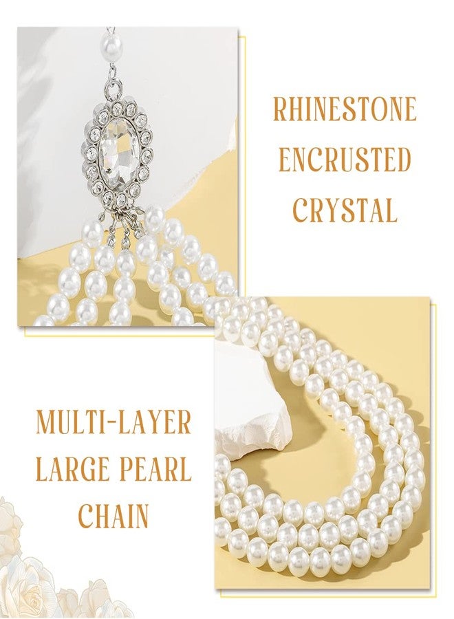 ELABEST Pearl Body Chain White Layered Pearls Crystal Cross Body Jewelry for Women - Image 5