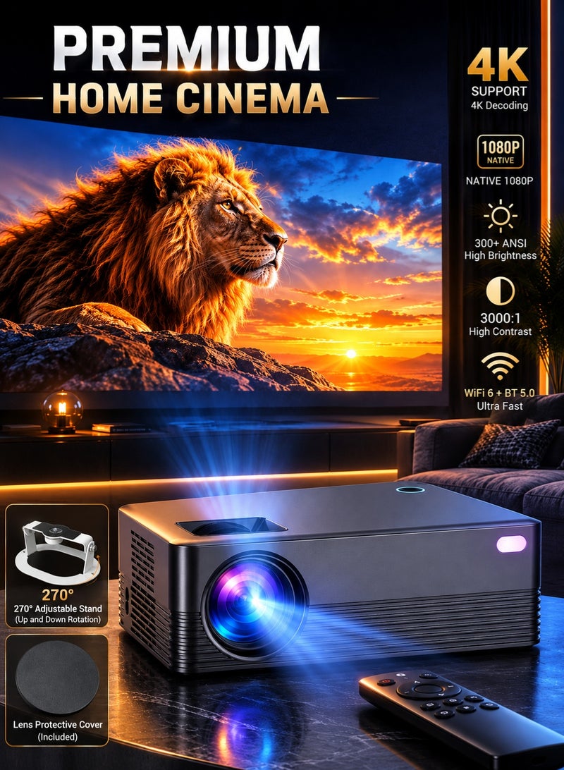 TANMASHI Smart Projector 4K Full HD WiFi Bluetooth, 350 ANSI High Brightness Home Theater Projector, Semi-Enclosed Dustproof 4K Projector, Quiet Portable Projector with HDMI, Flagship Android Projector Cinema - Image 1