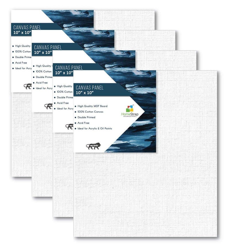 Homestrap Cotton Canvas Board Medium Grain 10 X 10 inch - Pack of 8 - White - Image 1