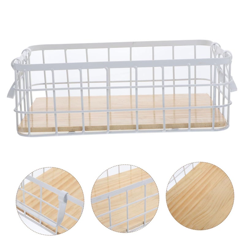 White Desktop Organizer Wire Storage Bin With Handles Lightweight Sundries Basket - Image 4