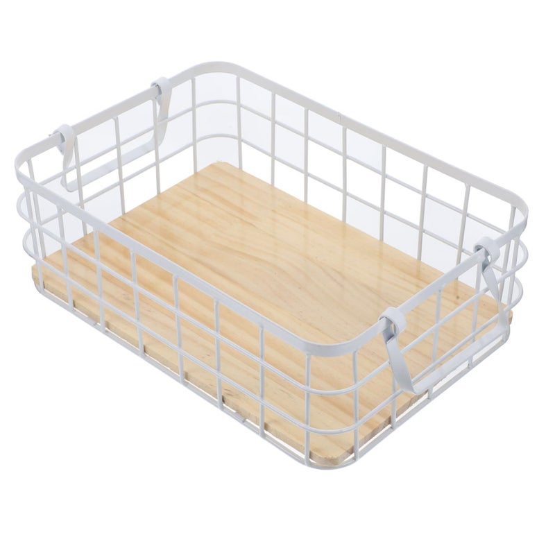 White Desktop Organizer Wire Storage Bin With Handles Lightweight Sundries Basket - Image 2