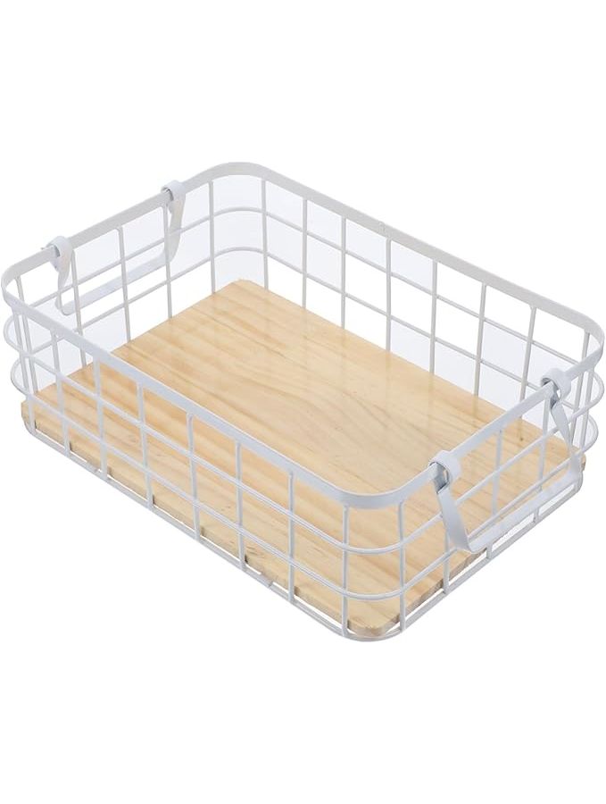 White Desktop Organizer Wire Storage Bin With Handles Lightweight Sundries Basket - Image 1