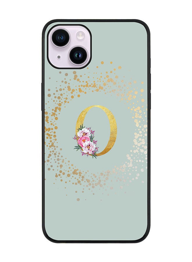 Stylizedd Rugged Black edge case for Apple iPhone 14 Slim fit Soft Case Flexible Rubber Edges TPU Gel Thin Cover - Custom Monogram Initial Letter Floral Pattern Alphabet - O (Light Grey) - Image 1