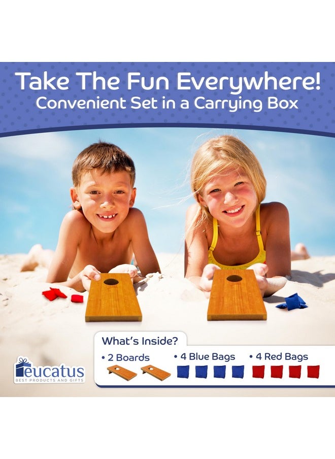 Eucatus Best Products & Gifts Super Fun Mini Kids Portable Cornhole Set. 2X 10.5" X 5.25" Boards With 4 Red And 4 Blue Double Lined Bags. Great Slumber Party, Sleepover Or Birthday Party Game. Perfect Bag Toss Game For Your Child  - Image 4