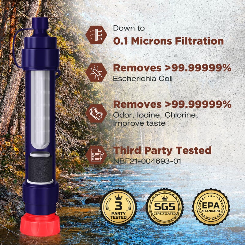 Membrane Solutions WS02 Water Filter Straw, Detachable 4-Stage 0.1-Micron Portable Water Filter Camping, 5,000L Water Purifier Survival Gear and Equipment for Hiking Camping Travel and Emergency - 1 Pack - Image 2