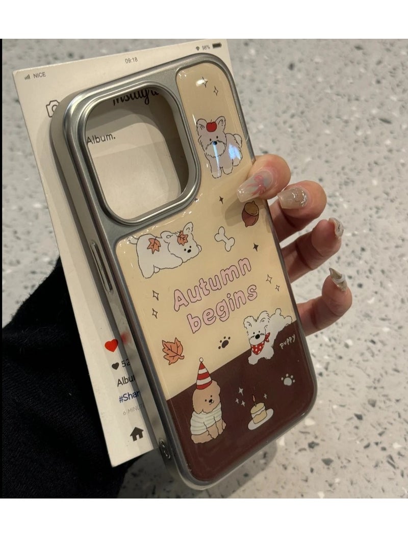 NIBEMINENT Cute Bow Tie Bear Protective TPU Case Cover For IPhone 15, Cake Puppy