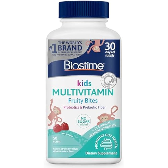 Biostime Kids Multivitamin Gummies with Probiotics & 11 Essential Vitamins (Ages 4+) | Multivitamin for Kids | No Added Sugar Fruity Bites | Free from Top 9 Allergens | 50 Count - Image 1