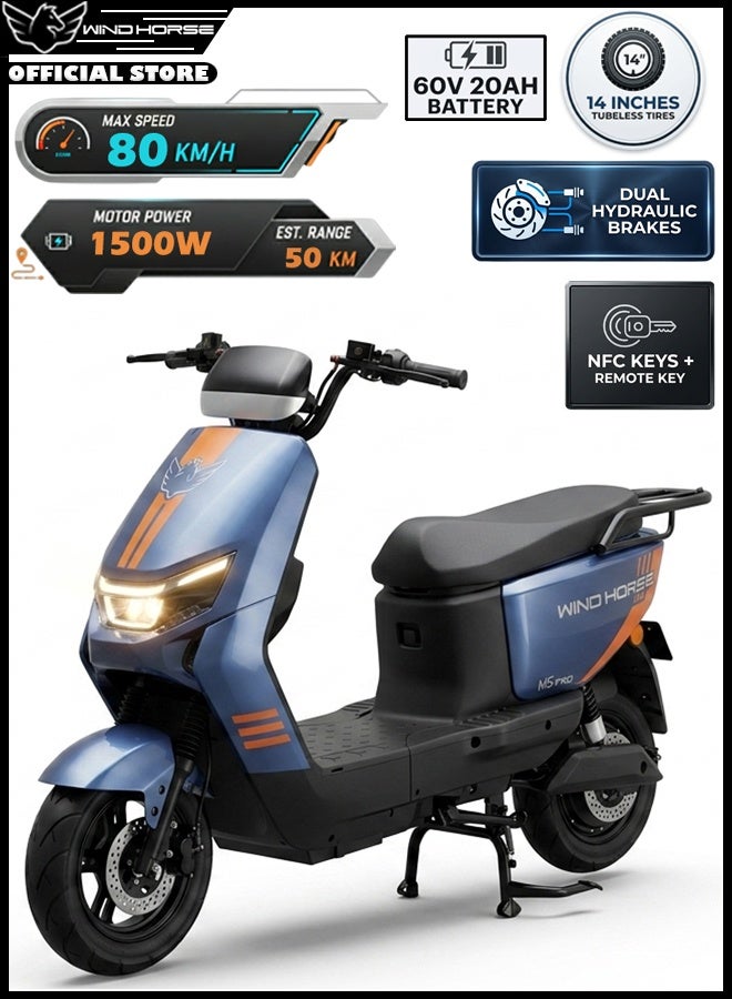 Wind Horse M5 Pro Electric Bike 1500W Powerful Motor, 80KM/H High-Speed, 60V 20Ah, 50KM Range, 14-Inch Tires, Carbon Alloy Frame, NFC Smart Keys, Dual Suspension – Ultra Performance E-Bike for Adults - Image 1