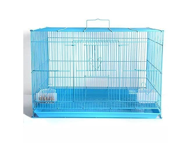 rizopets قفص طيور، صندوق للأرانب، الببغاوات والحيوانات الأليفة الصغيرة مع صينية منزلقة، 2 كوب تغذية و 2 عود مع قفل آمن (15 بوصة، أزرق)، معدني - Image 1