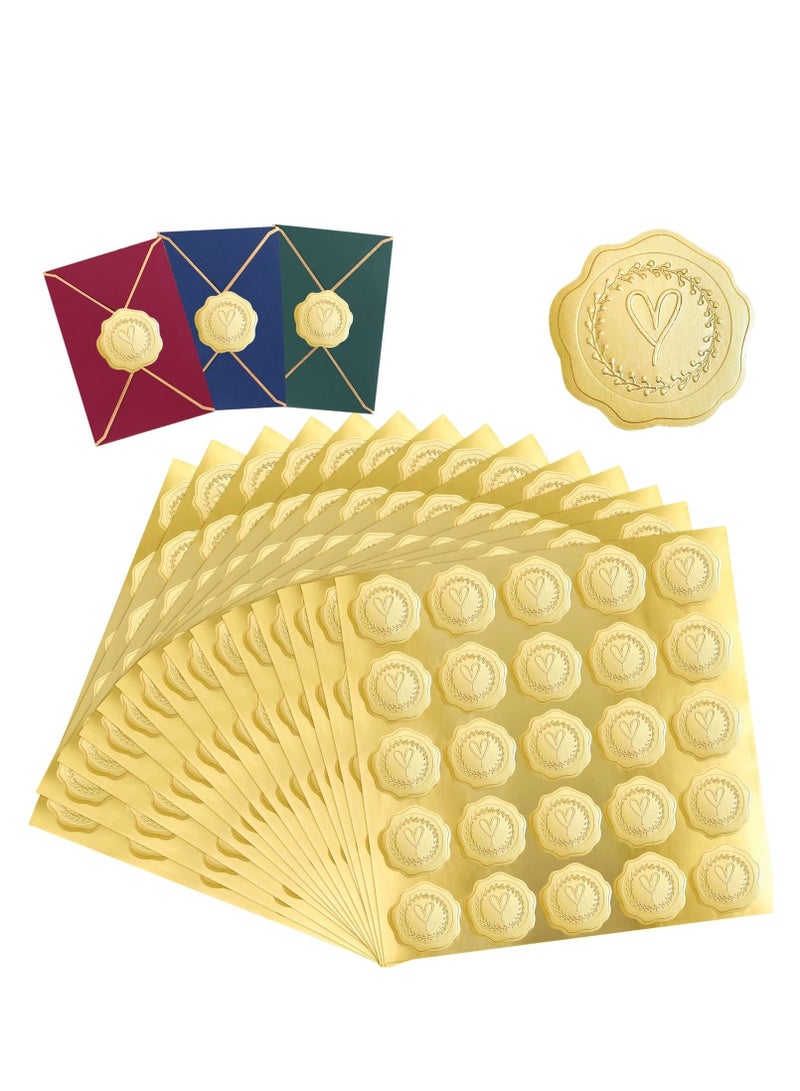 KASTWAVE 350PCS Gold Embossed Heart Stickers Self-Adhesive Heart Envelope Seal Wax Looking Stickers Labels for Wedding Party Invitations Valentine's Day Party Favors, Greeting Cards, Gift Packaging - Image 1