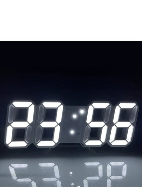 3D Wall Led Alarm Digital Clock White Number Time Clock with Automatic Brightness Adjustable, 12/24 Hr Time/Date Temperature Display, Electric Nightlight Alarm Clock for Modern Home Decoration