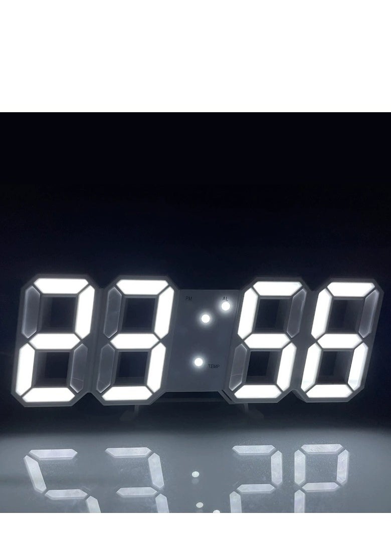 Generic - 3D Wall Led Alarm Digital Clock White Number Time Clock with Automatic Brightness Adjustable, 12/24 Hr Time/Date Temperature Display, Electric Nightlight Alarm Clock for Modern Home Decoration - Image 1