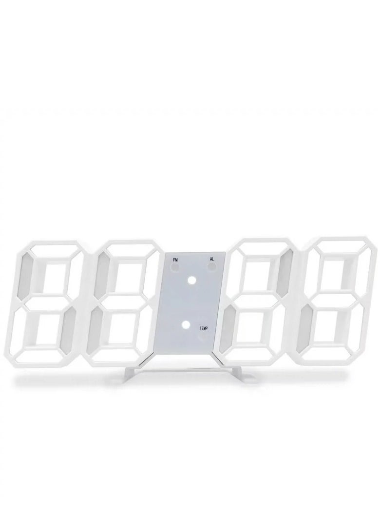 Generic - 3D Wall Led Alarm Digital Clock White Number Time Clock with Automatic Brightness Adjustable, 12/24 Hr Time/Date Temperature Display, Electric Nightlight Alarm Clock for Modern Home Decoration - Image 1