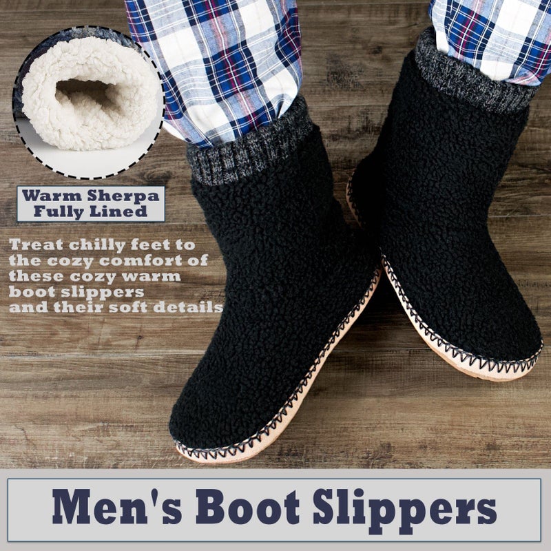 Cozylook Men's Warm Up House Boots, Thick Fuzzy Sherpa Fleece Winter Moccasin Socks Non-slip Soles, Cozy Soft Comfy Indoor Shoes Rubber Grippers - Image 4