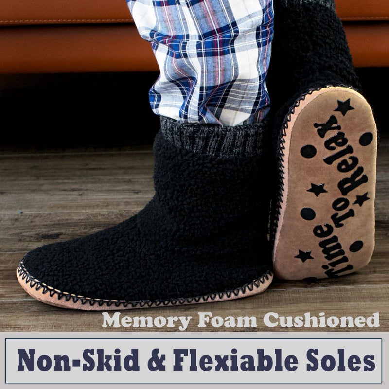 Cozylook Men's Warm Up House Boots, Thick Fuzzy Sherpa Fleece Winter Moccasin Socks Non-slip Soles, Cozy Soft Comfy Indoor Shoes Rubber Grippers - Image 5