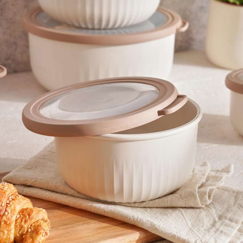 Pan Home Hugo Round Storage Container 1L -White & Brown