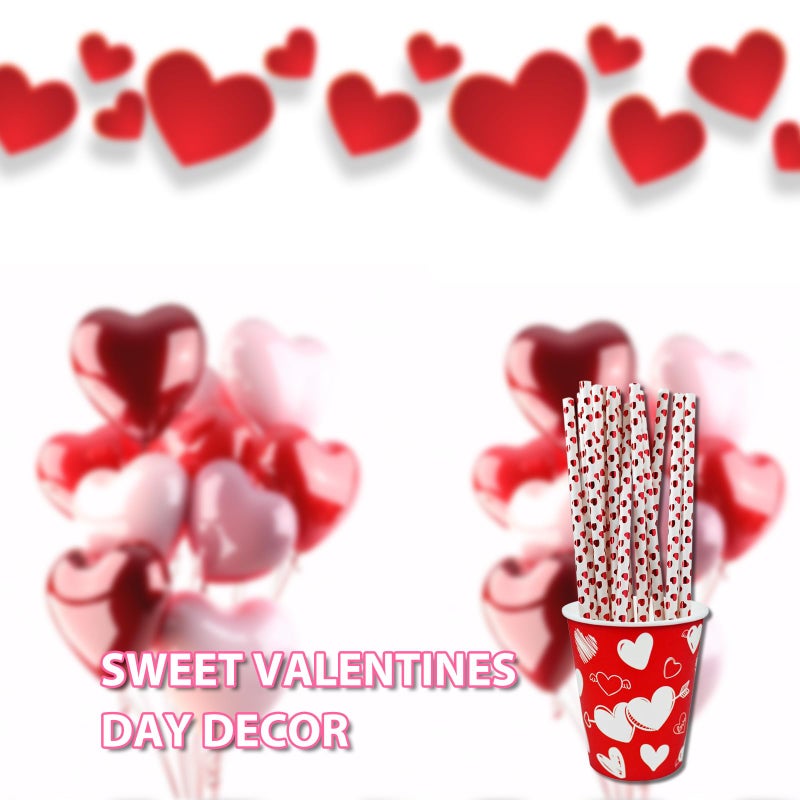 EaciTown 50 Pcs Heart Shape Straws Foil Valentine's Day Heart Paper Straws Drinking Straws For Birthday Party Wedding Party Favors - Image 3